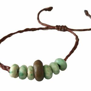 Pre Owned Jadeite Graduated Bead Brown Waxed Nylon Bracelet